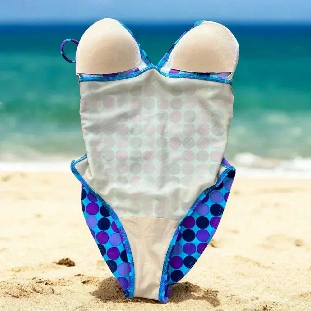 Vintage 80s/90’s Baltex purple polka dot one piece swimsuit -10